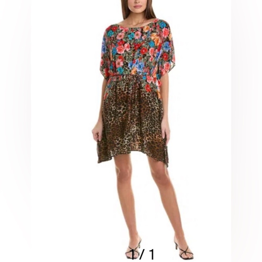Johnny Was Belted Floral & Cheetah- Print Cover Up Sundress, Comes New With Tags